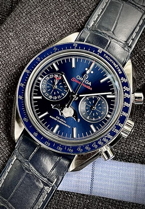 omega speedmaster date blue|omega speedmaster moonphase blue.